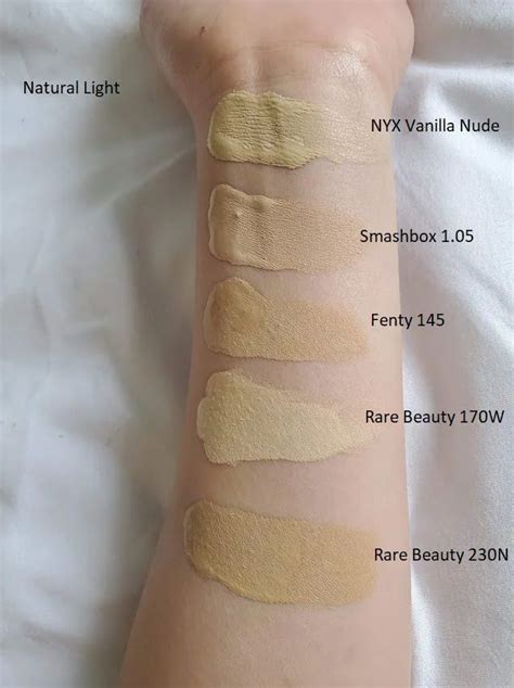 rare beauty    comparison swatches olivemua foundation