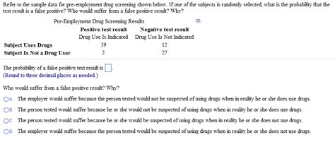 solved refer to the sample data for pre employment drug s