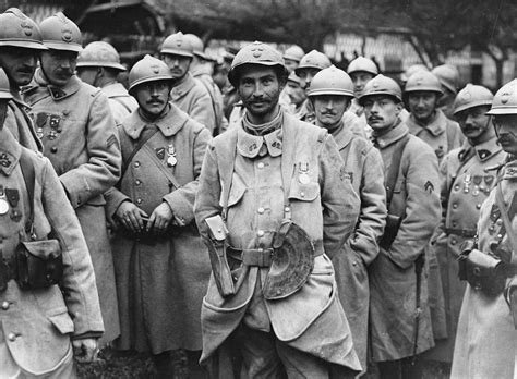 ww french soldiers adorned  medals    battle