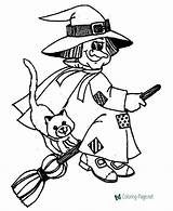 Halloween Coloring Pages Cat Witch Broom sketch template