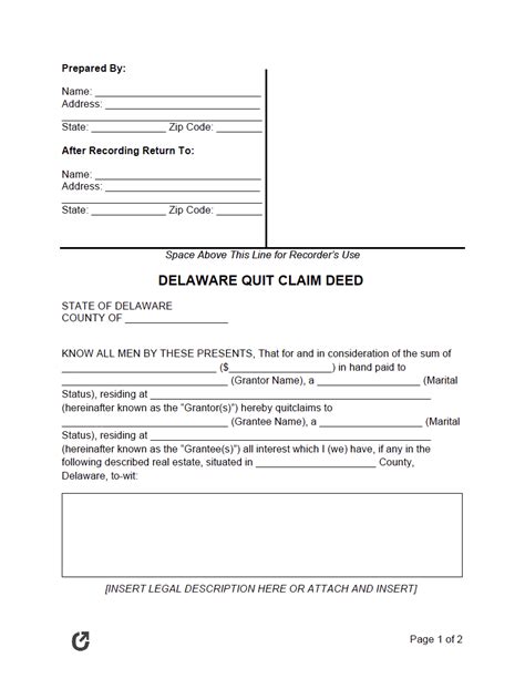 delaware quit claim deed form  word rtf