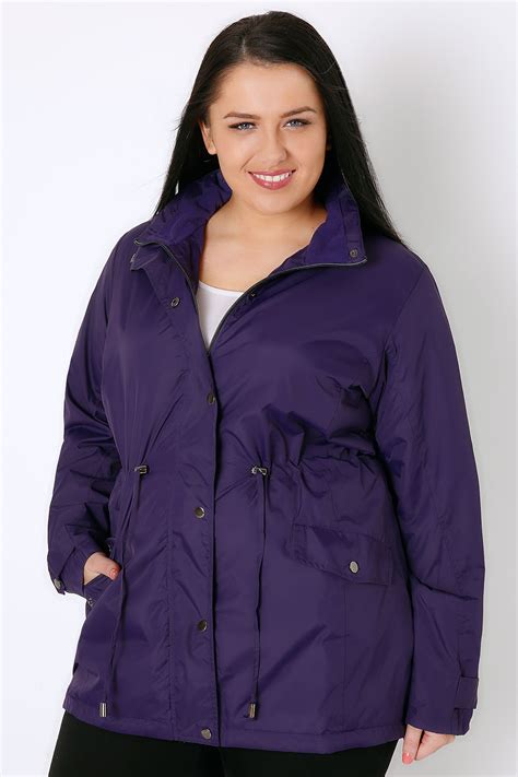 purple fleece lined lightweight parka coat  invisible hood  size