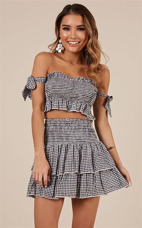 sightseeing  piece set  navy gingham showpo  piece dress piece dress fashion