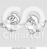 Tickle Boy Chasing Feather Him Girl Clipart Outlined Coloring Cartoon Vector Toonaday sketch template