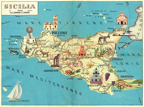 Pictorial Map Of Sicily Idea Rare Maps Sicilia Leggende Mappe