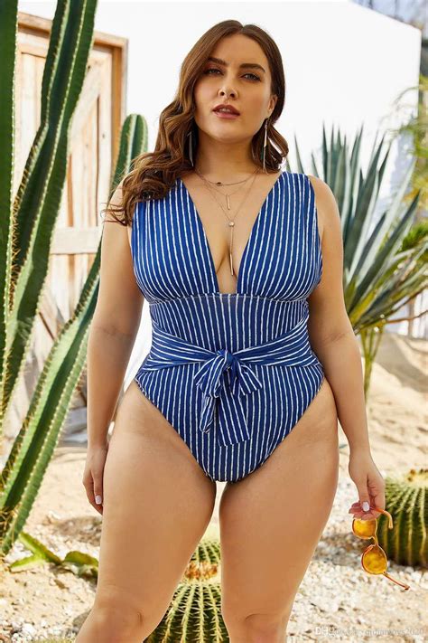 2020 2020 Summer New Plus Size Swim Bikini Vertical Stripes Sexy Deep V