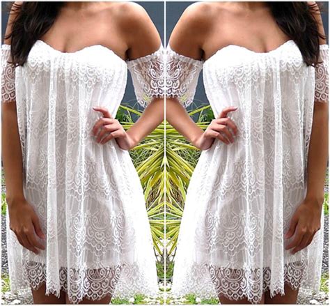 gorgeous  shoulder white lace boho dress  luulla