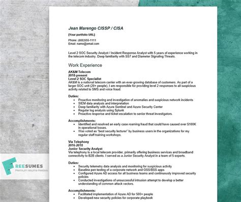 cybersecurity resume sample  writing tips freesumes