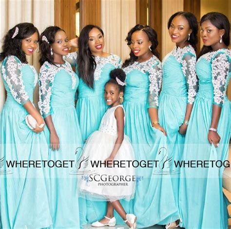 African Bridesmaid Dresses With Long Sleeves Blue Aqua Formal Maid Of