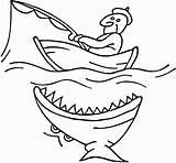 Coloring Boat Pages Fishing Shark Attacking Drawing Printable Fish Color Clipart Boats Near Colouring Boy Kids Funny Row Speedboat Online sketch template