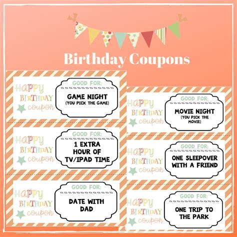 birthday printable coupons instant  kid friendly etsy sweden
