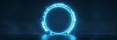 futuristic blue glowing neon  portal sci fi metal construction