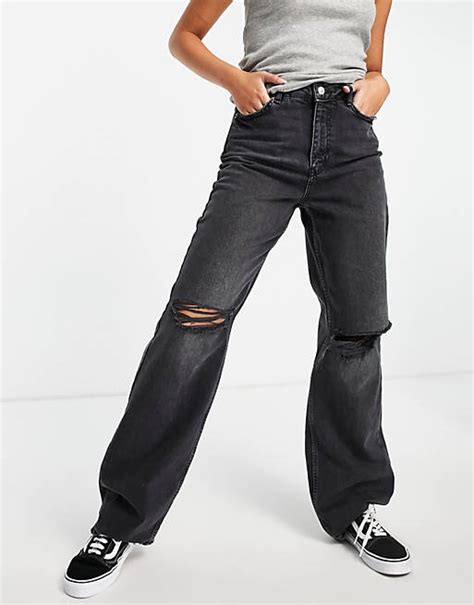 new look ripped baggy jeans in black asos