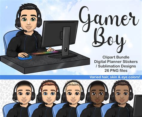 gamer boy  headset  computer clipart gaming guy etsy uk