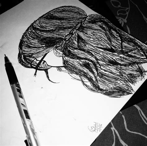 pencil drawing   womans hair  top   piece  paper