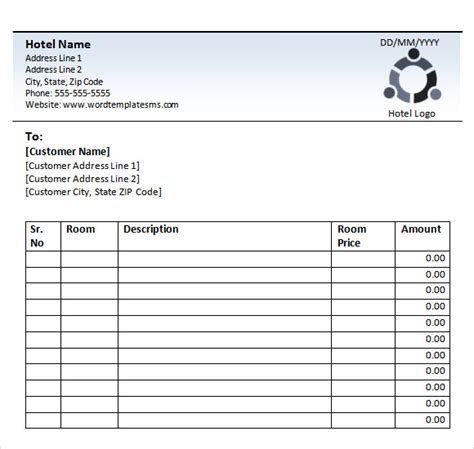 hotel receipt templates  google docs google sheets excel