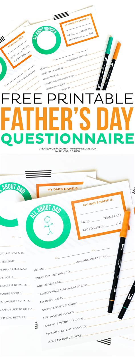 printable dad questionnaire  printable