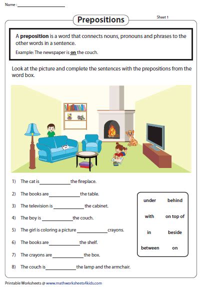 prepositions  prepositional phrases worksheets preposition
