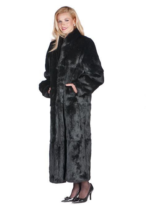 Black Fur Coat Mandarin Collar Black Rabbit Fur Madison Avenue