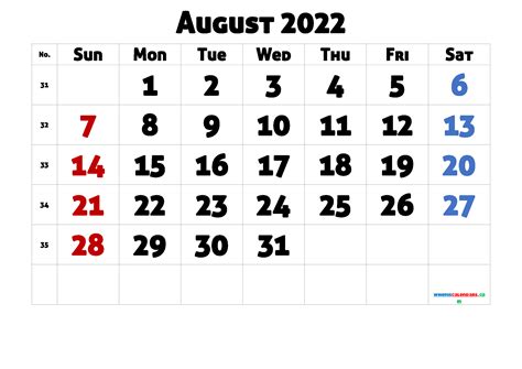 august  calendar template   image