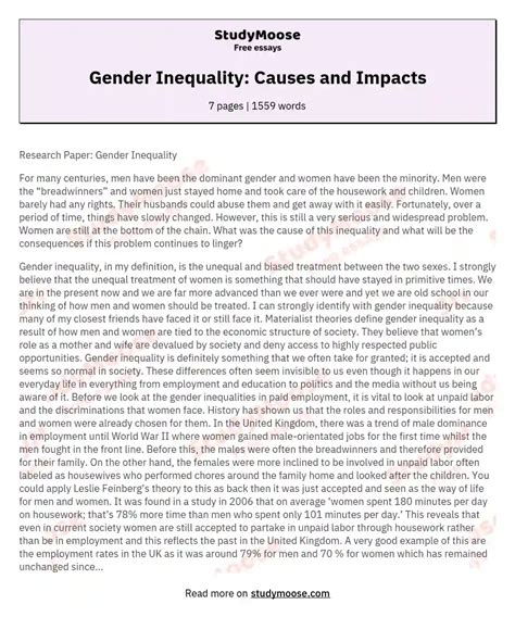 gender inequality causes and impacts free essay example