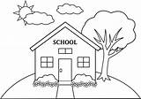 School Coloring Cartoon Building House Pages Kids sketch template