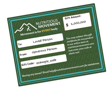 gift certificate physicalpaper nutritious movement