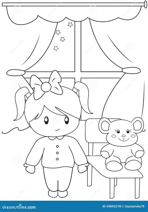 cute  girl coloring page stock illustration illustration