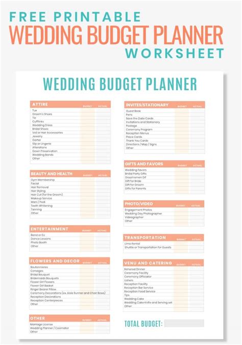 downloadable  printable wedding planner worksheets printable