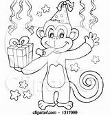 Monkey Birthday Party Holding Gift Illustration Clip Visekart Clipart Royalty Vector sketch template