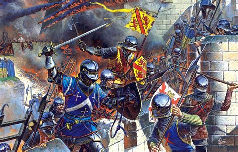 french knights assaulting  burgundian castle medieval history