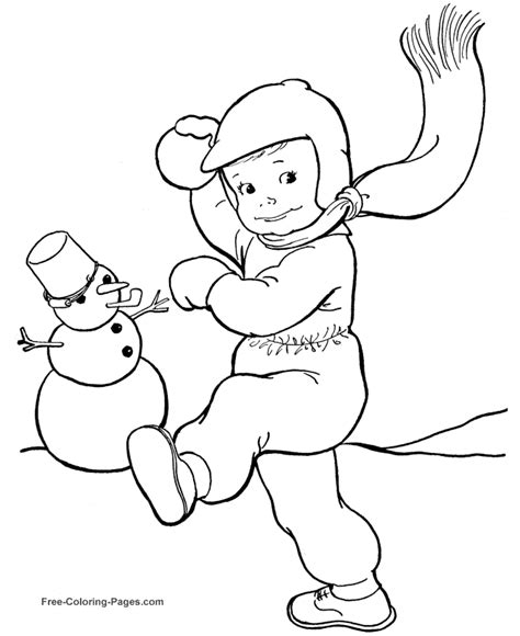 winter coloring books pages throwing snowballs