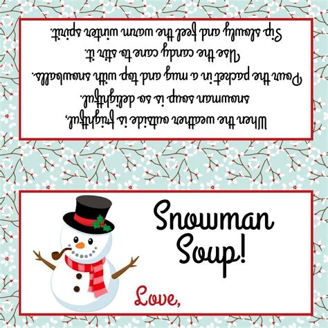 snowman soup treat bag topper fits  bags printable file instant