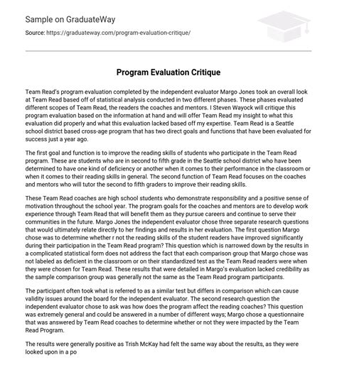 program evaluation critique  essay   words graduateway