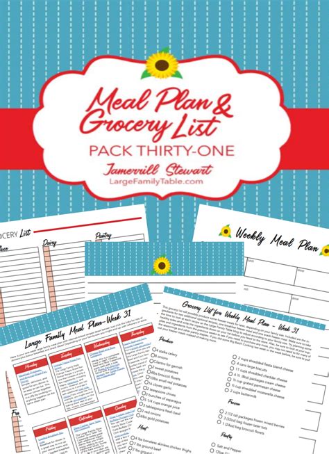 easy large family meal plan  printable grocery list  clickable planning pack