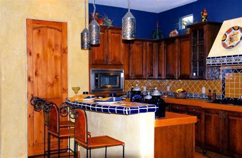 mexican style kitchen decorating ideas  small kitchen  blue wall paint homeinterio