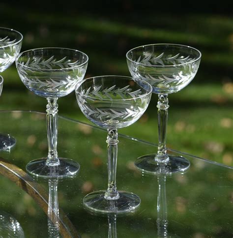 vintage etched crystal champagne coupes cocktail glasses set of 4
