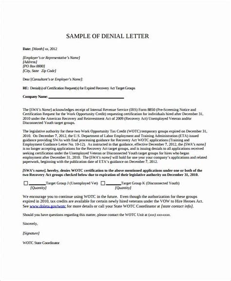 Claim Denial Letter Template Lovely Sample Denial Letter 8 Free