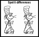 Activity Difference Pages Coloring Seuss Dr Spot Sheet Kids Printable Sheets Hat Cat Activities Fun Two Differences Learning Book Same sketch template