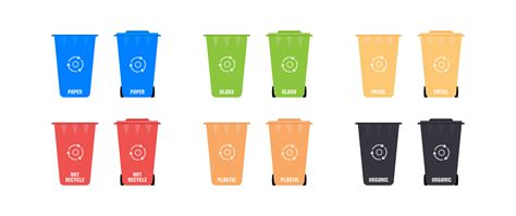 een set afvalcontainers afval sorteren prullenbak icoon vector