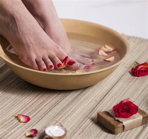 foot spa treatment stock photo image  essential candle