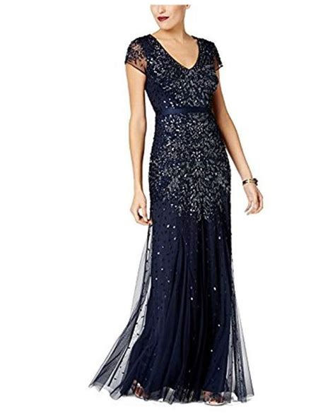 lyst adrianna papell plus size short sleeve v neck beaded gown in blue