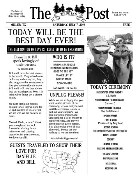 unique newspaper wedding program  wedding post etsy