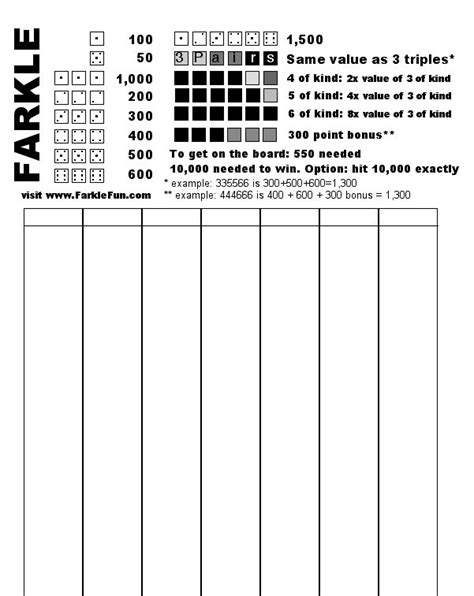 farkle scoring sheet printable
