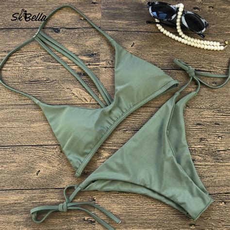 Girls Ultra Thin Mini Bikini Sets Swimwear Mature Woman Army Green High
