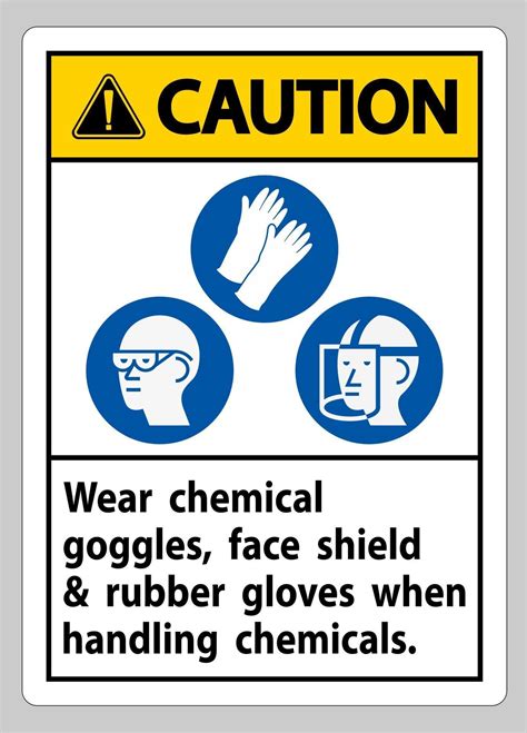 caution sign wear chemical goggles face shield  rubber gloves