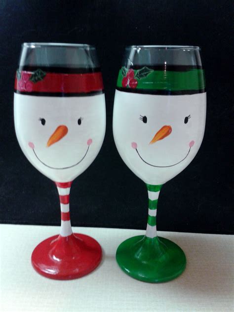 Snowman Painted Wine Glasses Christmas Wine Glasses Wine Glass