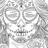 Coloring Dead Pages Adult Halloween Sugar Adults Skulls Line Print Colouring Skull Printable Adulte Rose Girl Etsy Beautiful sketch template