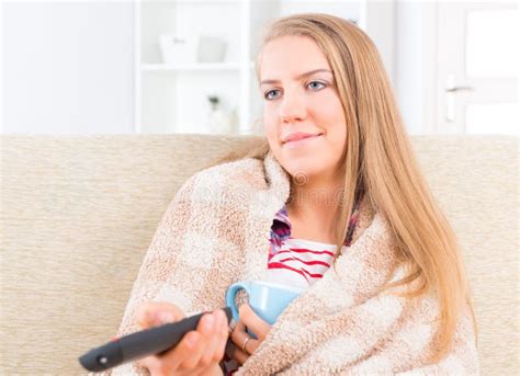 young woman covered  blanket stock image image