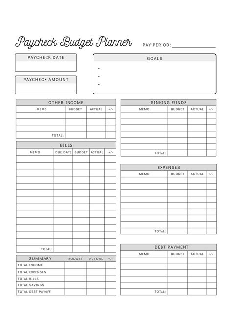 paycheck budget planner printable budget  paycheck worksheet biweekly